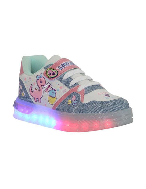 Tenis luz led Kuali Shoes para niña Dinosaurios