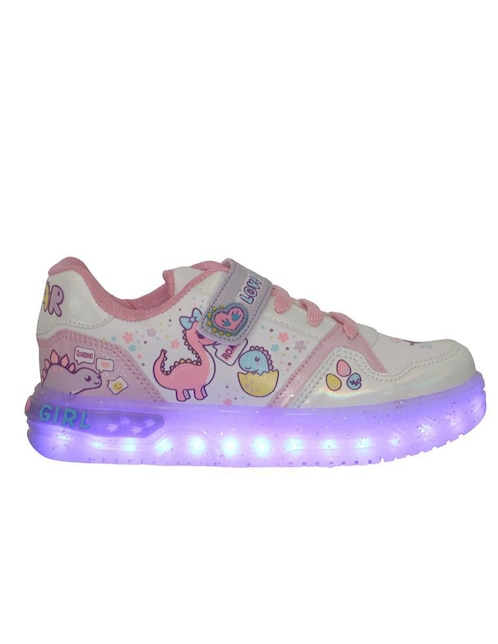 Tenis luz led Kuali Shoes para niña Dinosaurio