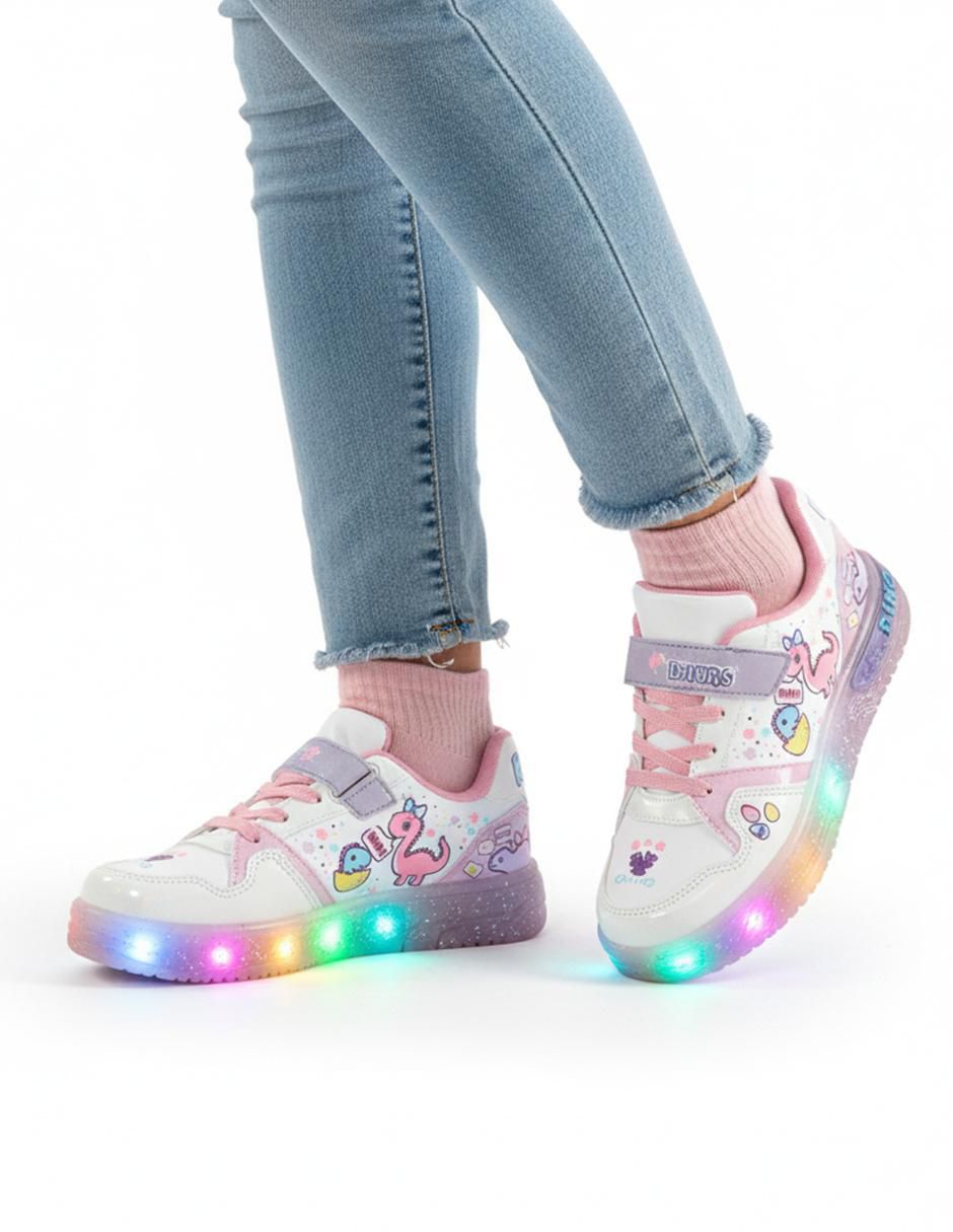 Tenis luz led para niña Dinosaurio 10